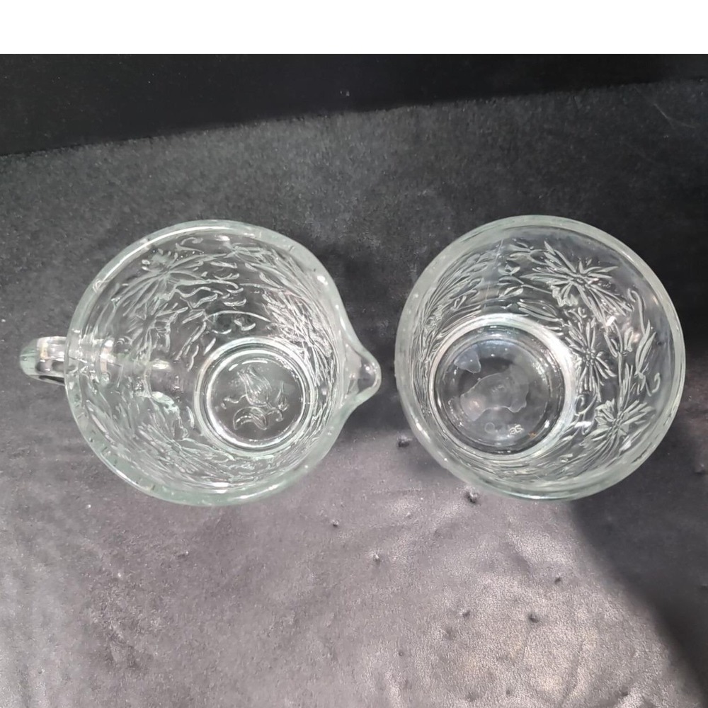 Princess House Fantasia Open Sugar Bowl & Creamer Set #5242, Etched Poinsettias - Picture 8 of 12